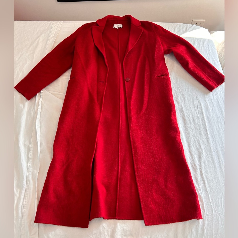 SANDRO PARIS Women's Coat Red Minimalist Wool  Single Breasted Size 38
